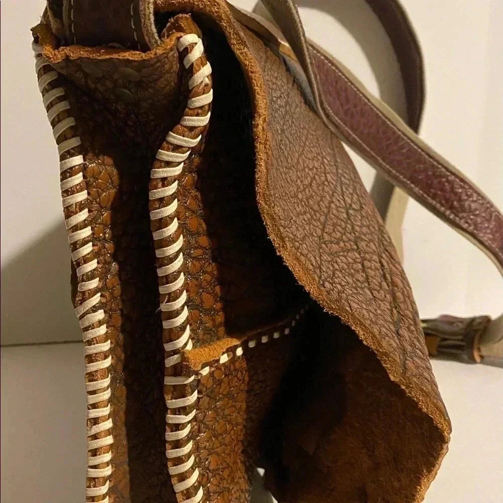 Handmade vintage brown sheepskin leather unisex bag